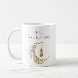 Golden Crescent Moon & Lantern Eid Mubarak Islamic Kaffeetasse