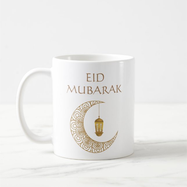 Golden Crescent Moon & Lantern Eid Mubarak Islamic Kaffeetasse (Links)