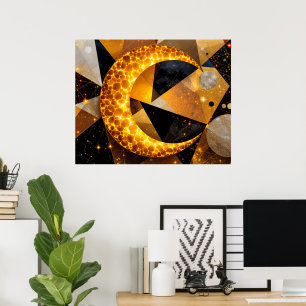 Golden Crescent Moon mit kosmischen geometrischen  Poster