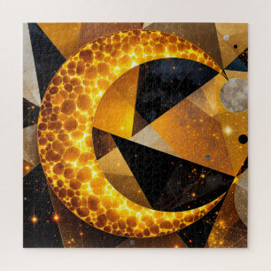 Golden Crescent Moon mit kosmischen geometrischen Puzzle
