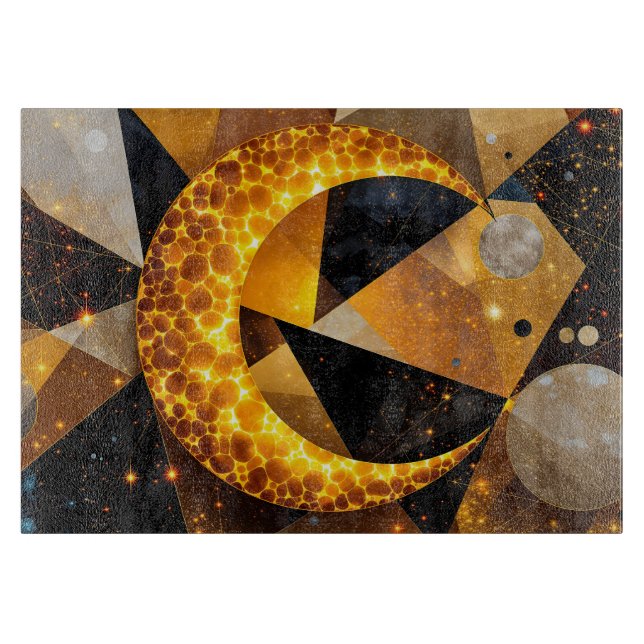 Golden Crescent Moon mit kosmischen geometrischen  Schneidebrett (Vorderseite)