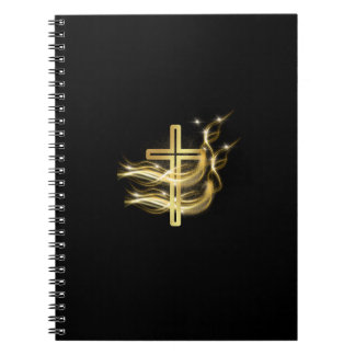 Golden Cross on Black spiral-bound notebook Notizblock