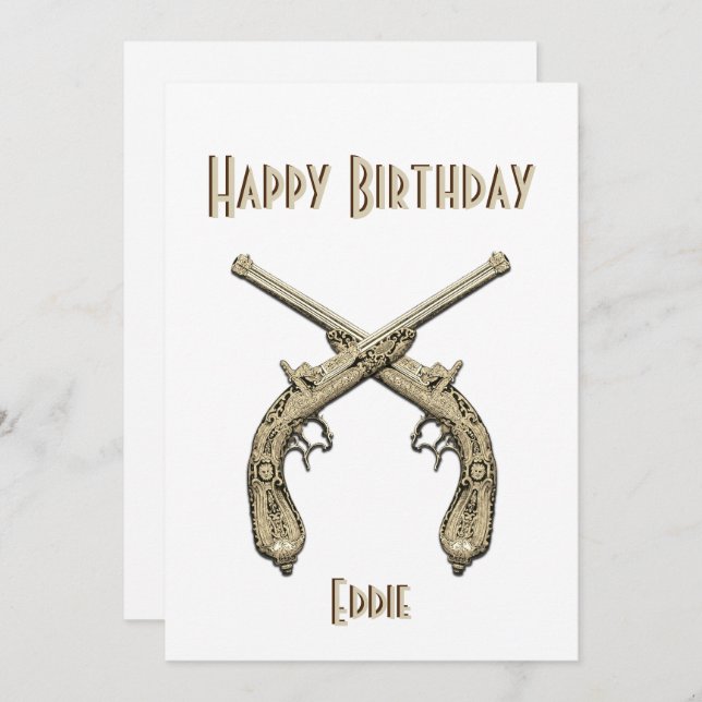 Golden Crossed Pistols Blue Birthday Party Einladu Einladung (Vorne/Hinten)