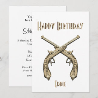 Golden Crossed Pistols Blue Birthday Party Einladu Einladung