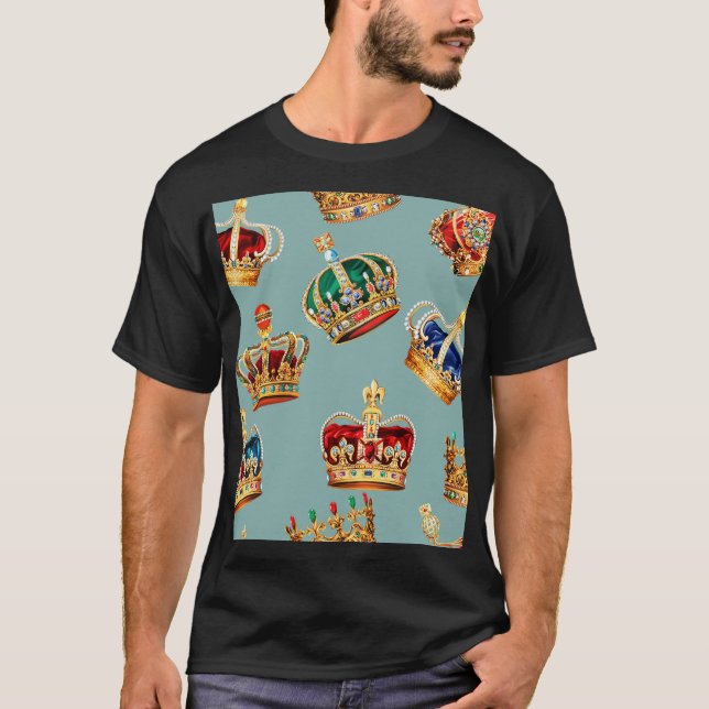 Golden Crown Baroque Mode Textur T-Shirt (Vorderseite)