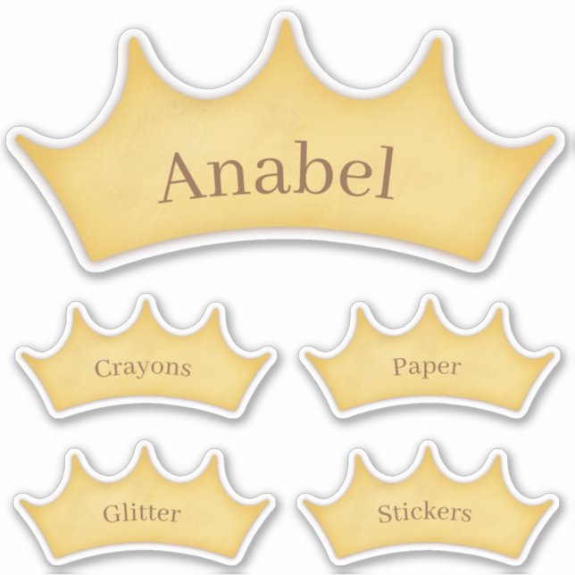 Golden Crown Fairytale Themed Personalisiert Label (Vorderseite)