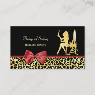 Golden Crown Leopard Print mit Red Bow Hair Salon Visitenkarte