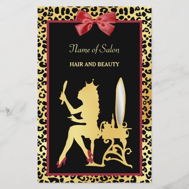 Golden Crown Leopard Red Bow Salon Grand Opening Flyer (Vorne)