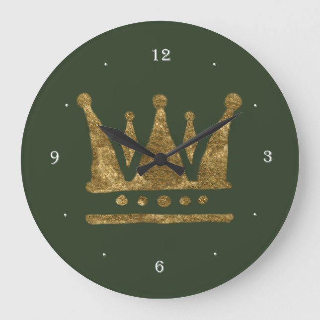 Golden Crown Round (Large Wall Clock) Große Wanduhr (Vorderseite)