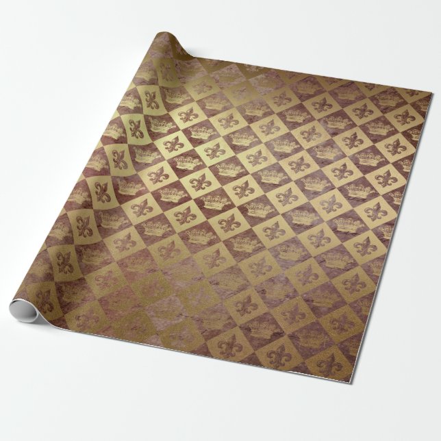 Golden Crown Royal Burgunde Velvet Chessboard Geschenkpapier (Ungerollt)