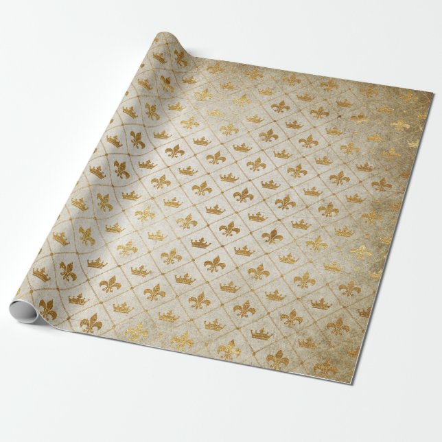 Golden Crown Royal Grungy Ivory Velvet Geschenkpapier (Ungerollt)