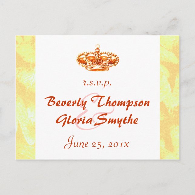 Golden Crown Wedding RSVP Postkarte (Vorderseite)