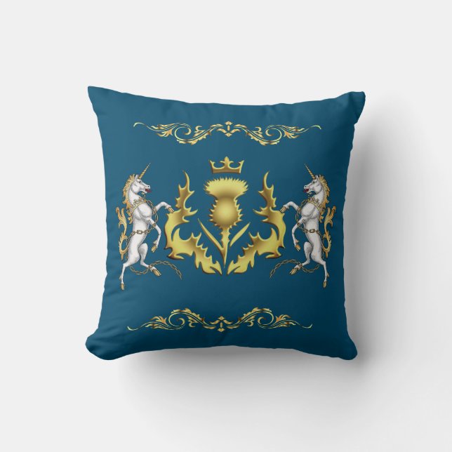 Golden Crowned Scottish Thistle in Blue Kissen (Vorderseite)