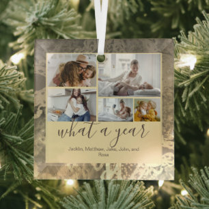 Golden Custom 5 Fotos Typografie Neujahr Ornament Aus Glas