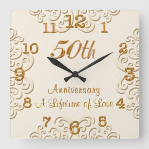 Golden Customizable 50th Wedding Anniversary Clock Quadratische Wanduhr