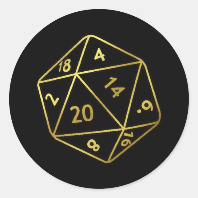 Golden D20 Runder Aufkleber (Vorderseite)