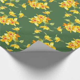 Golden Daffodien auf Grün Geschenkpapier