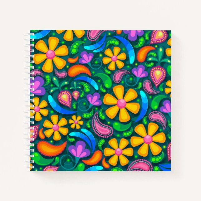 Golden Daisy Muster Boho Spiral Notebook Notizbuch (Vorderseite)