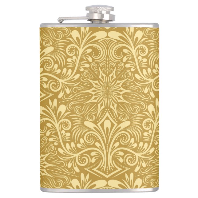 Golden Damask Barockfarbenes Muster Flachmann (Vorderseite)