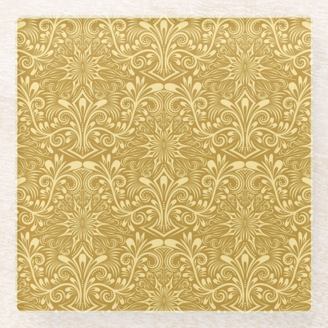 Golden Damask Barockfarbenes Muster Glasuntersetzer (Vorderseite)