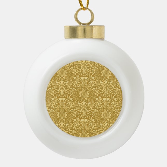 Golden Damask Barockfarbenes Muster Keramik Kugel-Ornament (Vorderseite)