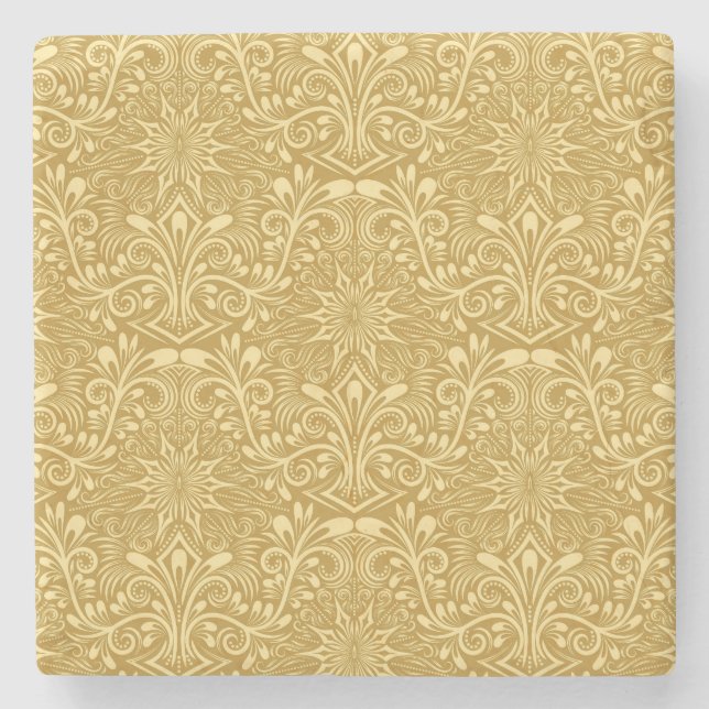Golden Damask Barockfarbenes Muster Steinuntersetzer (Vorderseite)