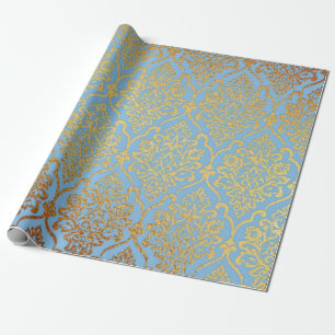 Golden Damask Blue Sky Royal Geometric Vip Geschenkpapier