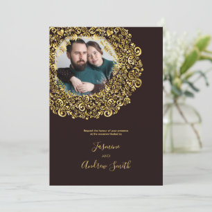Golden Damask Foto Rahmen Jubiläum Einladung