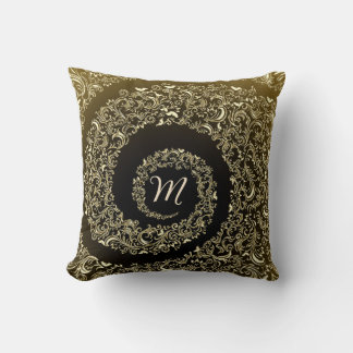 Golden Damask Monogram Kissen