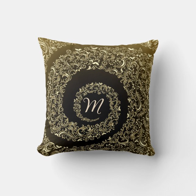 Golden Damask Monogram Kissen (Vorderseite)