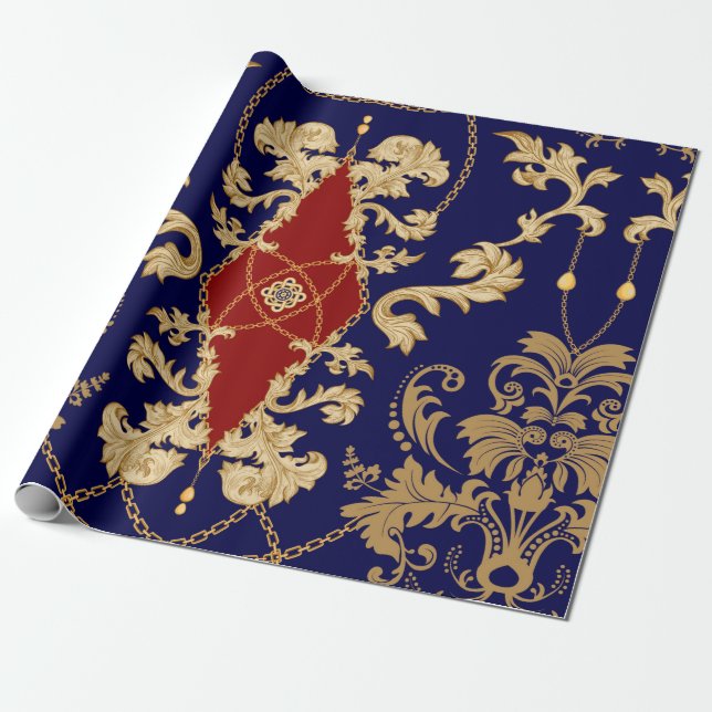 Golden Damask nahtloses Muster. Vintager indischer Geschenkpapier (Ungerollt)