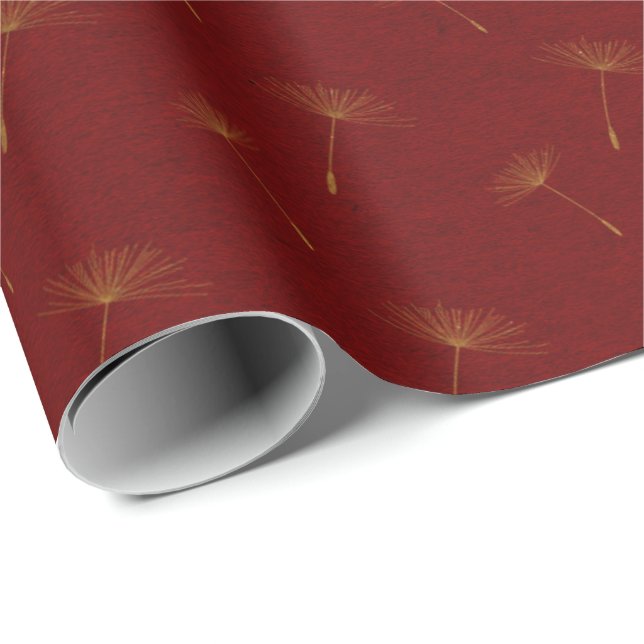 Golden Dandelion Crimson Maroon Burgund Botanical Geschenkpapier (Rolleneckpunkt)