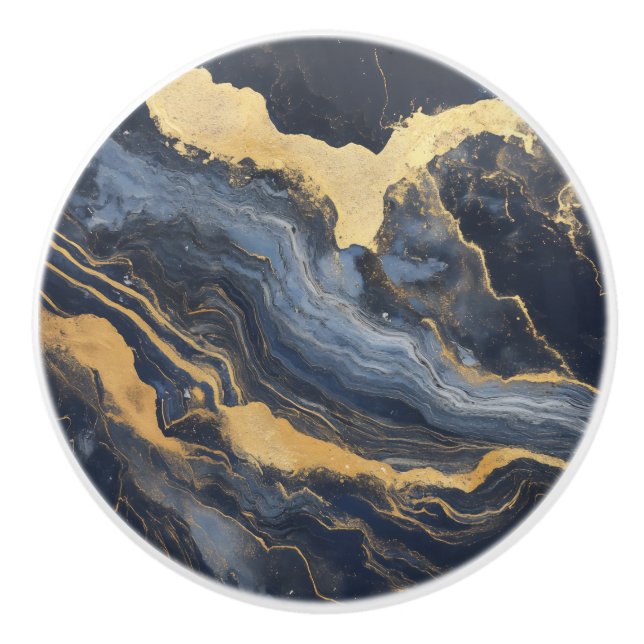 Golden Dark Blue Marble Muster Keramikknauf (Vorderseite)