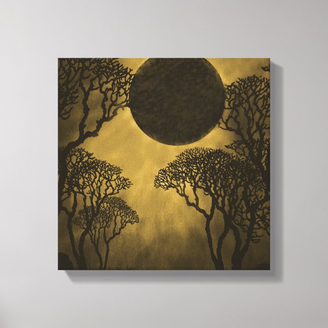 Golden Dark Forest Eclipse Canvas Print Leinwanddruck (Vorderseite)