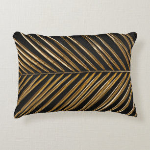 Golden Date Palm Leaf: Schwarz Minimalistisch Dekokissen