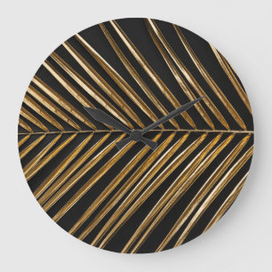 Golden Date Palm Leaf: Schwarz Minimalistisch Große Wanduhr