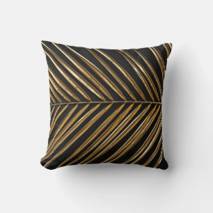 Golden Date Palm Leaf: Schwarz Minimalistisch Kissen