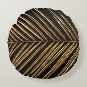 Golden Date Palm Leaf: Schwarz Minimalistisch Rundes Kissen