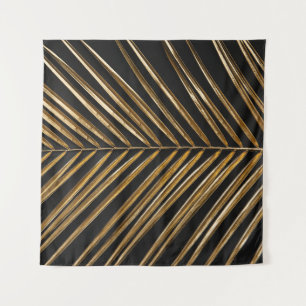 Golden Date Palm Leaf: Schwarz Minimalistisch Wandteppich