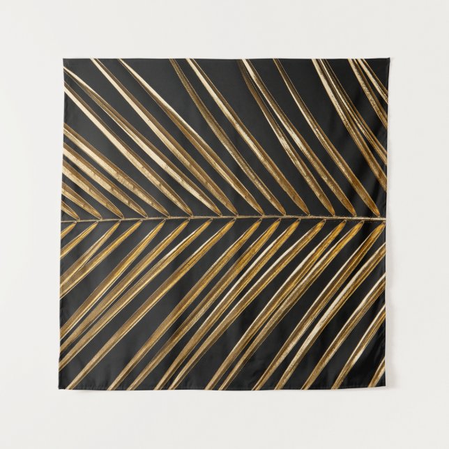 Golden Date Palm Leaf: Schwarz Minimalistisch Wandteppich (Vorderseite)