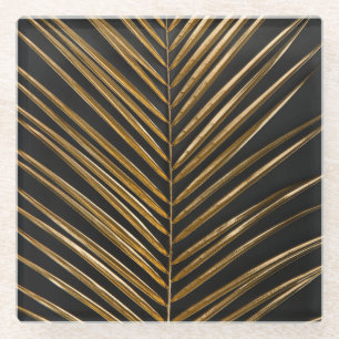 Golden Date Palm: Minimalistischer schwarzer Hinte Glasuntersetzer