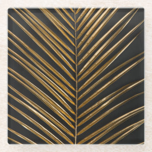 Golden Date Palm: Minimalistischer schwarzer Hinte Glasuntersetzer