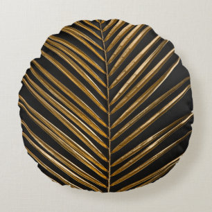 Golden Date Palm: Minimalistischer schwarzer Hinte Rundes Kissen