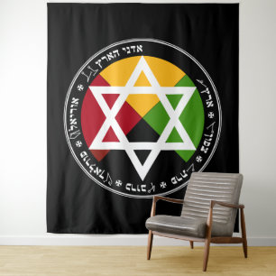 Golden Dawn Erdpentakel auf Schwarz Wandteppich