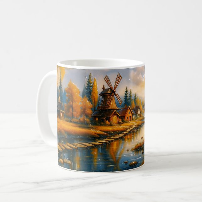 Golden Dawn im Windmühlen-Dorf Kaffeetasse (Vorderseite Links)