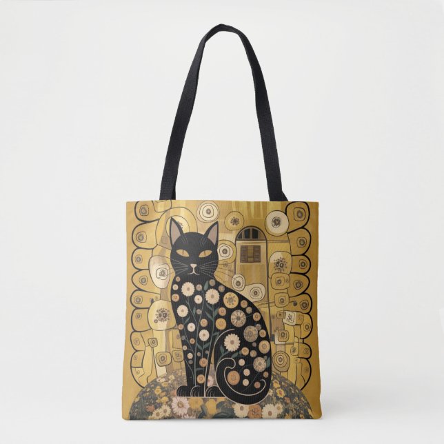 Golden Decorative Gustav Klimt Style Schwarze Katz (Vorderseite)