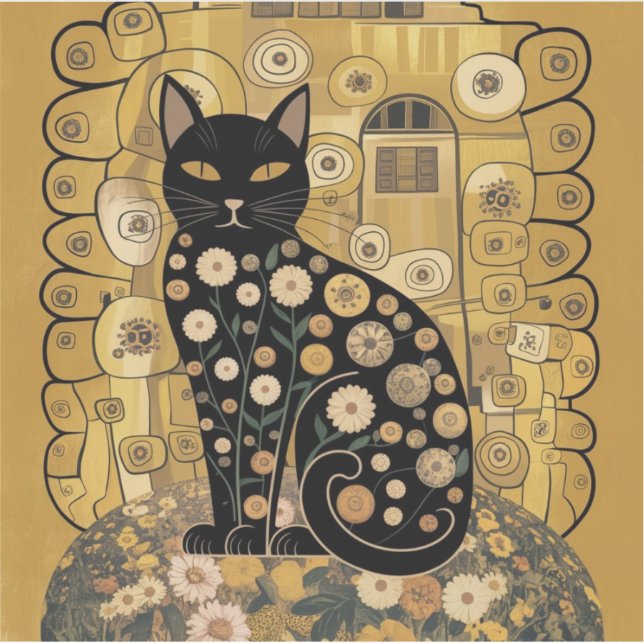 Golden Decorative Gustav Klimt Style Schwarze Katz Aufkleber (Vorderseite)