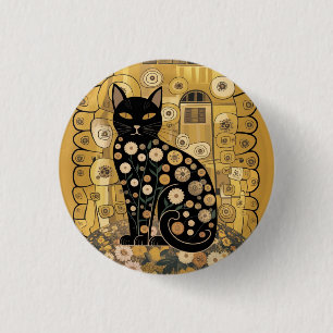 Golden Decorative Gustav Klimt Style Schwarze Katz Button