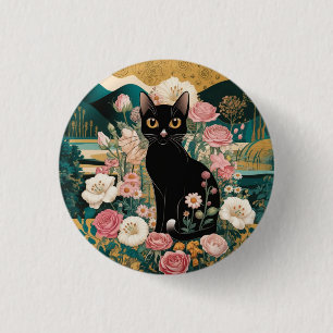 Golden Decorative Gustav Klimt Style Schwarze Katz Button