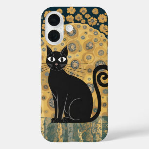 Golden Decorative Gustav Klimt Style Schwarze Katz iPhone 16 Hülle